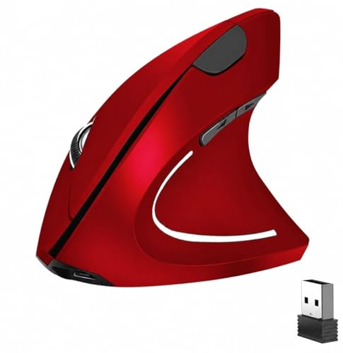 Ergonomic Vertical Wireless Mouse Stylish Rechargeable 2.4G Optical Mice Cordless Mouse with USB Receiver, 800/1200 /1600 DPI, 5 Buttons for Laptop,PC,Mac,Computer (Red) - color: Red