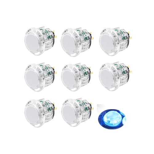 8 Pcs Original Qanba Illuminated Buttons Qanba Sanp In LED Buttons for DIY Cabinet Machine Arcade Machine 24MM/30MM (24MM, Clear Buttons+Blue Led) - color: Clear Buttons+Blue Led, size: 24MM
