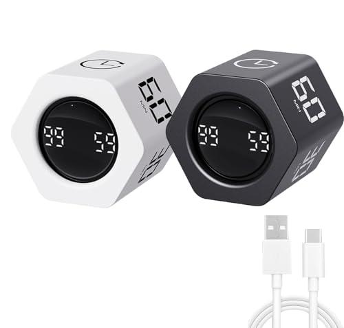 Productivity Timer Flip Gravity Sensor Cube Timer Countdown & Countup,Mute & Vibrate & Sound，5/10/30/60min & Custom Timing, Perfect for ADHD,Work,Learning,Kitchen Cooking (2, White +Black Hexagon) - color: White+black Hexagon