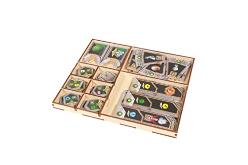 The Broken Token Game Organizer Compatible with Gaia Project - Wooden Game Organizing Box with Multiple Trays