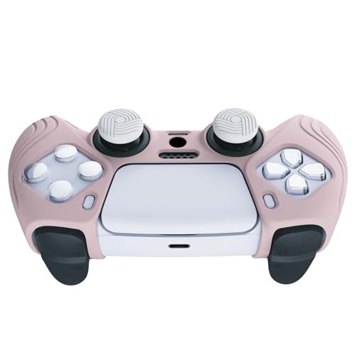eXtremeRate PlayVital Samurai Edition Cherry Blossoms Pink Anti-Slip Controller Silicone Skin for ps5, Ergonomic Soft Rubber Protective Case for ps5 with White Thumb Stick Caps - color: Cherry Blossoms Pink