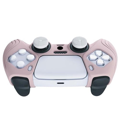 eXtremeRate PlayVital Samurai Edition Cherry Blossoms Pink Anti-Slip Controller Silicone Skin for ps5, Ergonomic Soft Rubber Protective Case for ps5 with White Thumb Stick Caps - color: Cherry Blossoms Pink