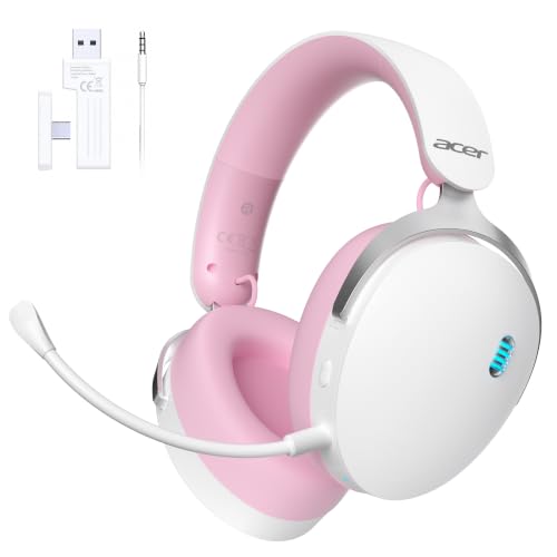 Acer 2.4GHz Wireless Gaming Headsets for PS5, PS4, PC, Switch, Tri-Mode Gaming Headphones with Noise Canceling Mic, Stereo Sound, 40+Hr Battery, 50mm Drivers - PinkWhite - color: PinkWhite