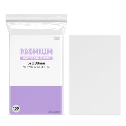 Kpop Photocard Sleeves Clear Polypropylene Card Protector for Albums Photocards, PVC Free and Acid Free, 100 Sleeves per Pack (57x88mm)