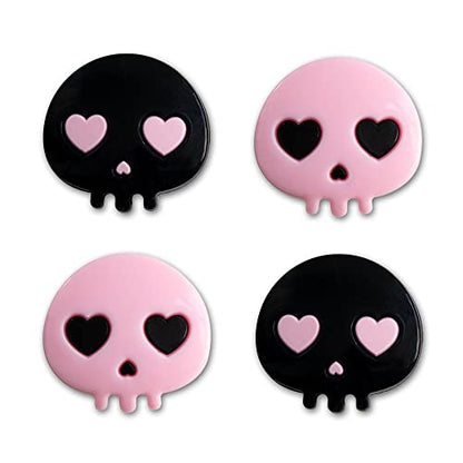 PERFECTSIGHT Cute Thumb Grip Caps for PS5/PS4 Controller, Halloween Silicone Analog Stick Caps for Xbox Series X/S, Thumbstick Grips Joystick Button Cover for Switch 2/ Switch Pro (Heart Skulls) - color: Black+Pink Skull