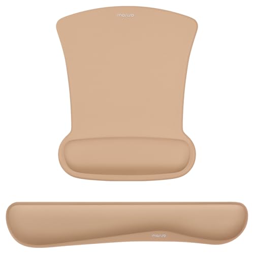 MOSISO Wrist Rest Support for Mouse Pad & Keyboard Set, Ergonomic Mousepad Non-Slip Base Home/Office Pain Relief & Easy Typing Cushion with Neoprene Cloth & Raised Memory Foam, Mocha - color: Mocha