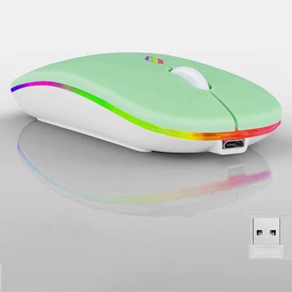 Guiheng Wireless Bluetooth Mouse,LED Dual Mode Rechargeable Silent Slim Laptop Mouse,Portable(BT5.2+USB Receiver) Dual Mode Computer Mice,for Laptop,Desktop Computer,ipad Tablet,Phone,TV (Green) - color: green