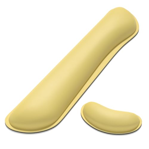 Dapesuom Keyboard Wrist Rest Set, Cute PU Leather Wrist Cushion for Computer Keyboard and Mousepad, Memory Foam Mouse Pad Rests Support with Non-Slip Base for Typing Pain Relief, Laptop, Lemon Yellow - color: Lemon Yellow, size: Keyboard Wrist Rest Set