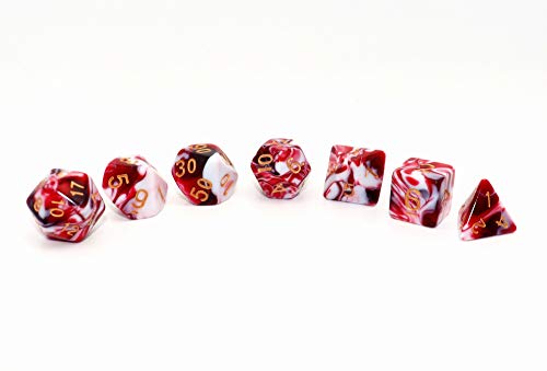 DND Dice Set Red Mix White Dice for Dungeon and Dragons D&D MTG 7-Die RPG Polyhedral Dice - color: Red Mixed White