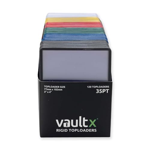 Vault X 35pt Toploaders Multicolour (120 Pack) 3" x 4" Card Holders TCG | Protects & displays cards, 35pt rigid. 3" x 4" toploaders in assorted colours, crystal-clear front. 120-pack for sports. - size: 120 Pack, style: 35pt