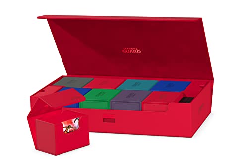 Ultimate Guard Omnihive 1000+, Deck Case for 1000 Double-Sleeved TCG Cards + 2 removable Trays, Red, Magnetic Closure & Microfiber Inner Lining - color: Red