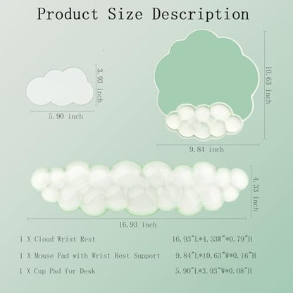 Gel Cloud Wrist Rest Keyboard Clear Green Mouse Pad with Wrist Rest Set 3PCS Ergonomic Cool Keyboard Wrist Pad Cute Acrylic Coaster Non-Slip Base Cute Transparent Mouse Wrist Pad Support for Computer - color: 3pcs Gel Green