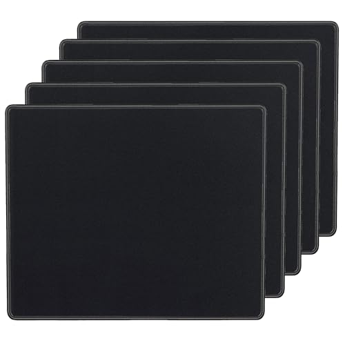 SaiTech IT 5-Pack Mouse Pads Bulk, Stitched Edges, Non-Slip Base | 2mm Cloth Surface, Waterproof, Anti-Slip Rubber Base, 8.66 x 7.1 in, Wired & Wireless Mouse Compatible - color: Black-5 Pack