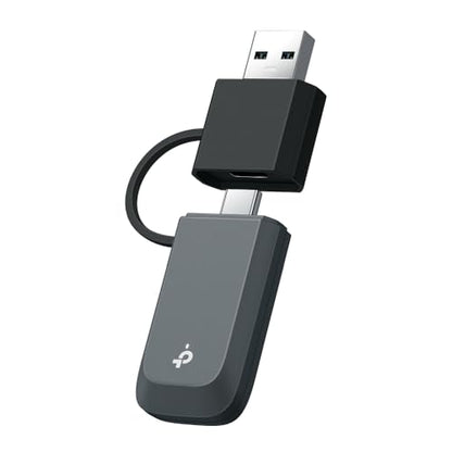 TP-Link BE6500 Tri-Band USB Wi-Fi 7 Adapter for Desktop PC (Archer TBE400U),2-in-1 USB-C&A, Wireless USB 3.0 Network Adapter, Plug and Play, 6/5/2.4GHz, WPA3, MLO, 4K-QAM, OFDMA, Support Windows 11/10 - style: BE6500, WiFi 7
