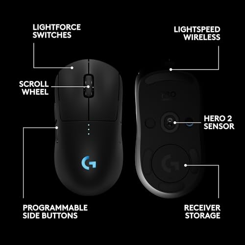 Logitech G PRO 2 Lightspeed Ambidextrous Wireless Gaming Mouse - Black | Symmetrical design, <4 customizable magnetic side buttons, USB-C charging, PowerPlay Wireless Charging Supported, For PC/Mac - color: Black