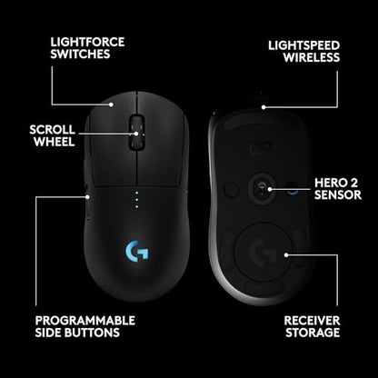Logitech G PRO 2 Lightspeed Ambidextrous Wireless Gaming Mouse - Black | Symmetrical design, <4 customizable magnetic side buttons, USB-C charging, PowerPlay Wireless Charging Supported, For PC/Mac - color: Black