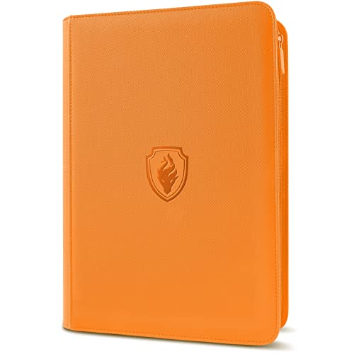 Premium Zip Card Binder, Fabmaker 9 Pocket Trading Card Binder, PU Cover Zipper Card Collection Album, Sturdy 360 Side-Loading Card Folder Holder for Game & Sports Cards, Orange - color: Orange, size: 9 Pocket - 13.9" x 10.5"
