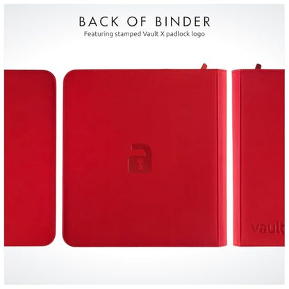Vault X 12 Pocket XL Zip Trading Card Binder 624 Cards Exo-Tec (Red) | Holds 624 standard-size TCG cards in 26 side-loading 12-pocket pages. Padded, water-resistant Exo-Tec cover. - color: Red, size: 12 Pocket XL