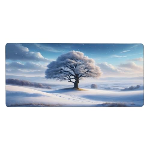 XXL Gaming Mouse Pad 35.4x15.7 inch, Winter Snow Trees Landscape Theme Desk Mat, White World Plants Scene Large Mousepad,Fantasy Artistic Keyboard Mouse Mat (Snow Trees) - color: Snow trees