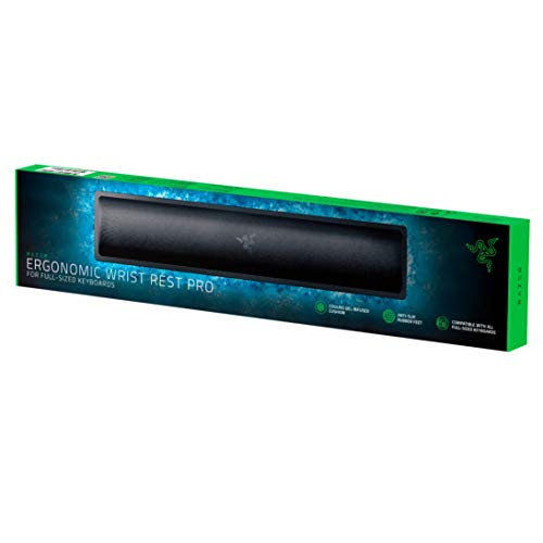 Razer Ergonomic Wrist Rest Pro for Full-Sized Keyboards: Cooling Gel Infused - Anti-Slip Rubber Base - Angled Incline - Classic Black - size: Full-Sized Keyboard, style: Cooling Memory Foam
