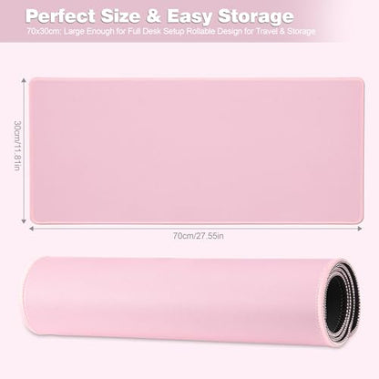Pink Desk Mat,Large Gaming Mouse Pad 27.5x11.8In(70x30 Pink) | Extended Mouse Pad for Keyboard and Mouse,Non-Slip Rubber Base,Stitched Edges,Smooth Cloth Desk Pad for Gamer/Desktop/Office - color: 70x30 Pinkus