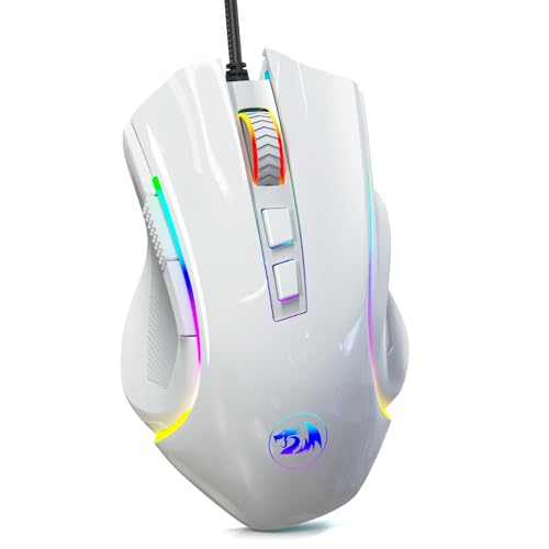 Redragon M602 Gaming Mouse, Ergonomic RGB Gaming Mouse Wired with 7200 Adjustable DPI, 9 Programmable Buttons, Professional Software for Gamer Office [White] - color: White