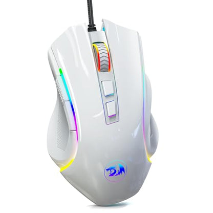 Redragon M602 Gaming Mouse, Ergonomic RGB Gaming Mouse Wired with 7200 Adjustable DPI, 9 Programmable Buttons, Professional Software for Gamer Office [White] - color: White