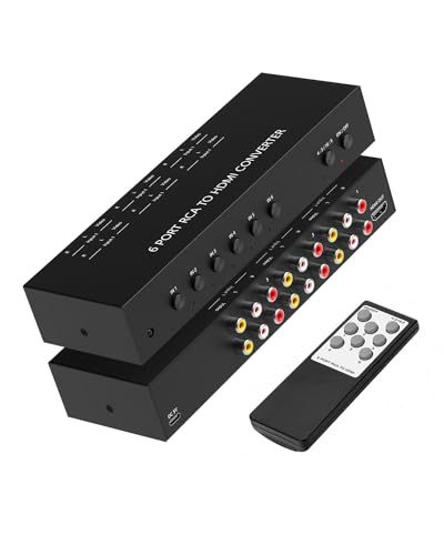 6 Port RCA to HDMI Converter, Dual AV to HDMI Converter Supports 16:9/4:3 Composite to HDMIAdapter Support 1080P PAL/NTSC Compatible with Sega/Xbox/PS1/PS2/PS3/WII/N64/VHS, VCRs, and DVD Players - size: 6 Port RCA to HDMI Converter