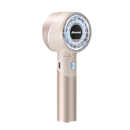 AMACOOL Portable Handheld Turbo Fan, 4 Speeds Wind with Cool Metal Body, 17Hrs Runtime Rechargeable Battery Personal Fan, Mini Pocket Fans for Girl Woman Man Travel Makeup Camping Outdoor-Beige - color: Beige, style: No Ice Cooler