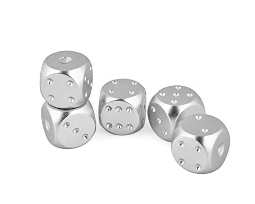 DS.DISTINCTIVE STYLE Aluminum Alloy Dice 5 Pieces 16mm Portable Metal Dices with Case 6 Sided Dice for Party Game - color: Silver, style: Rectangle