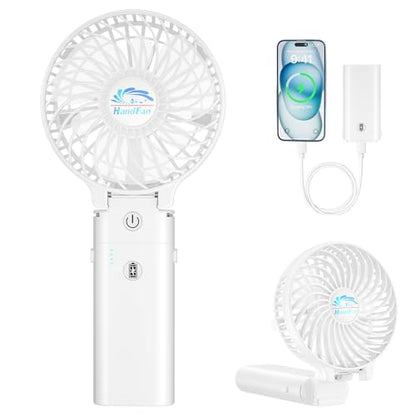 HandFan 5200mAh Portable Handheld Fan - 3 Speeds, 180° Foldable, Rechargeable Personal Cooling Fan, 20H Long Runtime for Travel, Disney, Games, Park, Concerts, Summer & Outdoor Use (White) - color: Clear‑Blade White