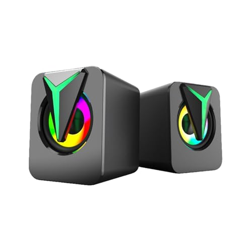RGB Computer Speakers, USB Powered PC Sound Bar with Inline Remote Control & Colorful Lights for Desktop, Laptop, Monitor (Black) - color: FT-25-1