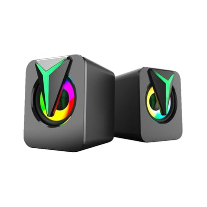 RGB Computer Speakers, USB Powered PC Sound Bar with Inline Remote Control & Colorful Lights for Desktop, Laptop, Monitor (Black) - color: FT-25-1
