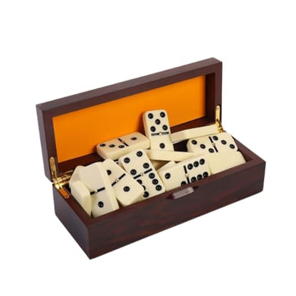 Double Six Dominoes Set with Wooden Storage Box, 28 Piece Travel Game | Double Six Domino Set Classic Family Board Game Portable Game Night Accessory Party And Travel Entertainment