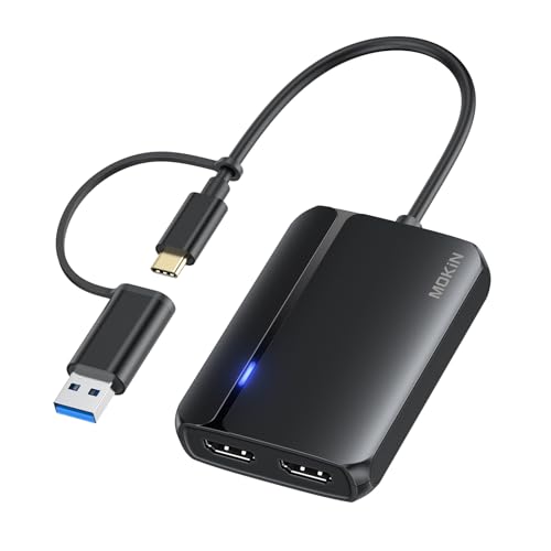 MOKiN USB 3.0 to Dual HDMI Adapter for Dual Monitors, USB C to HDMI Adapter for Mac, Windows, 4K Dual HDMI Adapter Compatible with M1/M2 Mac, Windows, ChromeOS, Android - color: Black