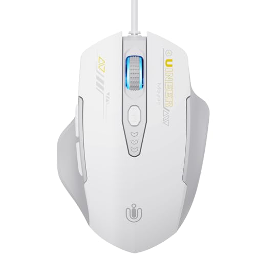 Uineer Wired Mouse, USB-A Computer Mouse with 6 Buttons,Adjustable | Plug-and-play USB-A wired connection with 6 programmable buttons, 7200 DPI and a 1.5 m cable. - color: White