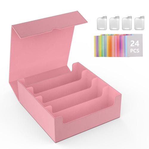 MoKo Trading Card Storage Box, 3000+ MTG Deck Box - color: Pink, size: 4 Slots without side display