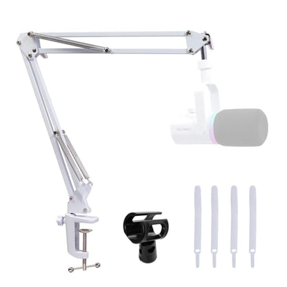 FEELWORLD AMS1 Microphone Boom Arm, Adjustable Mic Arm Stand with 3/8” to 5/8” Screw, Compatible with PM1 and other Mics for Podcast Straming Gaming Studio (White) - color: White
