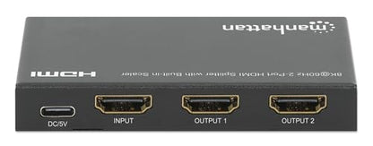 Manhattan HDMI Splitter with Scaler 1 in 2 Out, 8K 60Hz 4K 120Hz, EDID Control, HDR, HDCP 2.3, 48 Gbps, Metal Housing - 208468 - size: 1 In x 2 Out
