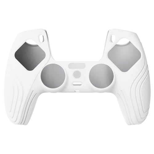 eXtremeRate PlayVital Samurai Edition White Anti-Slip Controller Grip Silicone Skin for ps5, Ergonomic Soft Rubber Protective Case for ps5 Controller with White Thumb Stick Caps - color: White