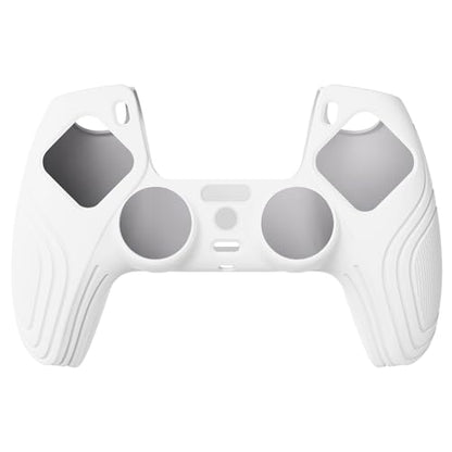 eXtremeRate PlayVital Samurai Edition White Anti-Slip Controller Grip Silicone Skin for ps5, Ergonomic Soft Rubber Protective Case for ps5 Controller with White Thumb Stick Caps - color: White