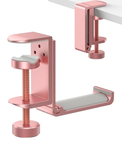 Foldable Headphone Stand and Hook – Aluminum Headset Holder Clamp Mount Under Desk, Universal Fit for Gaming Headphones, Space-Saving Hanger Organizer - color: Pink