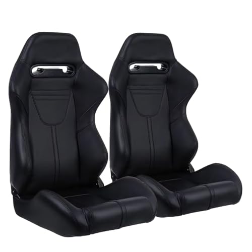 2 Pcs Adjustable Universal Racing Seats with Double Sliders, Reclinable Bucket Seats, 1 Pair of Sport Seats for Vehicles (Black-L) - color: Black-L