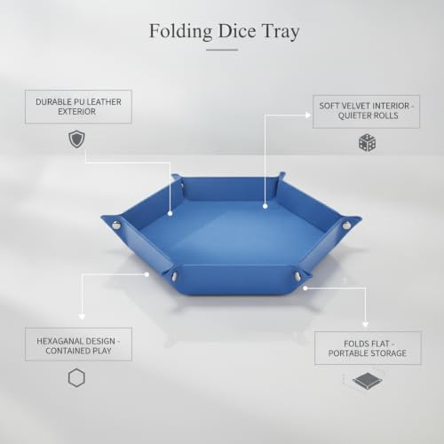 Folding Dice Tray with Velvet Interior, Hexagonal PU Leather Game Accessory for Tabletop RPGs and Board Games (1 PC)