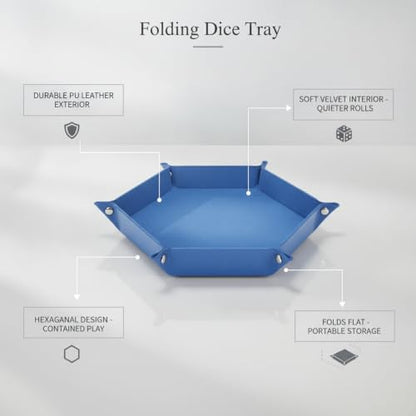 Folding Dice Tray with Velvet Interior, Hexagonal PU Leather Game Accessory for Tabletop RPGs and Board Games (1 PC)