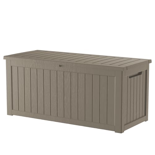 TARKARI 270 Gallon Resin Deck Box, Waterproof Outdoor Storage Box, Lockable for Patio Furniture, Garden Tools, Pool Accessories, UV-Resistant for All Weather Use, Coffee - color: Coffee, size: 270 GAL