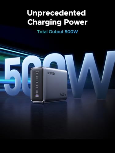 UGREEN Nexode 500W GaN Charging Station, 6-Port USB-C & USB-A with 240W Single Port, Smart Temperature Control & Space-Saving Design for iPhone 17/16/15, Galaxy S25/S24, MacBook Pro/Air, iPad, Laptops