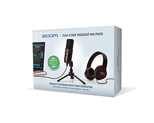 Zoom Zum-2 Podcast Mic Pack with USB Mic, Headphones & Stand | Perfect for Podcasters USB Microphone, Headphones, Tripod, Windscreen, and USB Cable Included