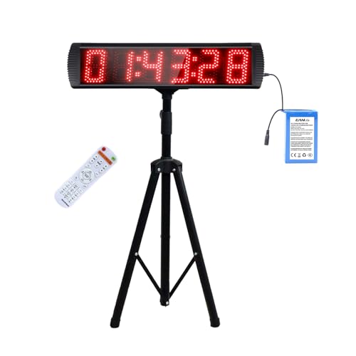 Large LED Display Digital Race Timer with Battery,Function-Countdown/Up/Time Clock, Remote Control, Tripod Stand and Adjustable Brightness for Sports Events, Races, Meetings, Presentations - style: non-waterproof+red