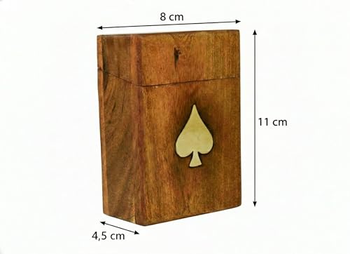 Playing Cards Holder, Handmade Wooden Card Storage Box with Brass Inlay Design, Anniversary Birthday Gifts "Made in India" (Design 3) - color: Design 3